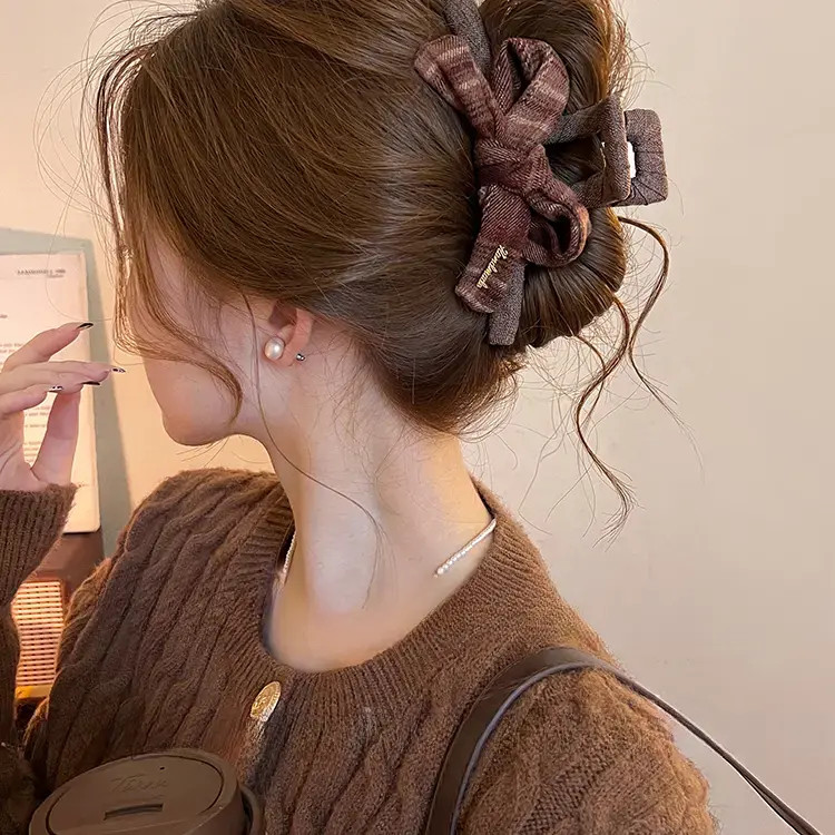 美拉德蝴蝶结抓夹女高级感大号鲨鱼夹子2025新款盘发夹后脑勺头饰