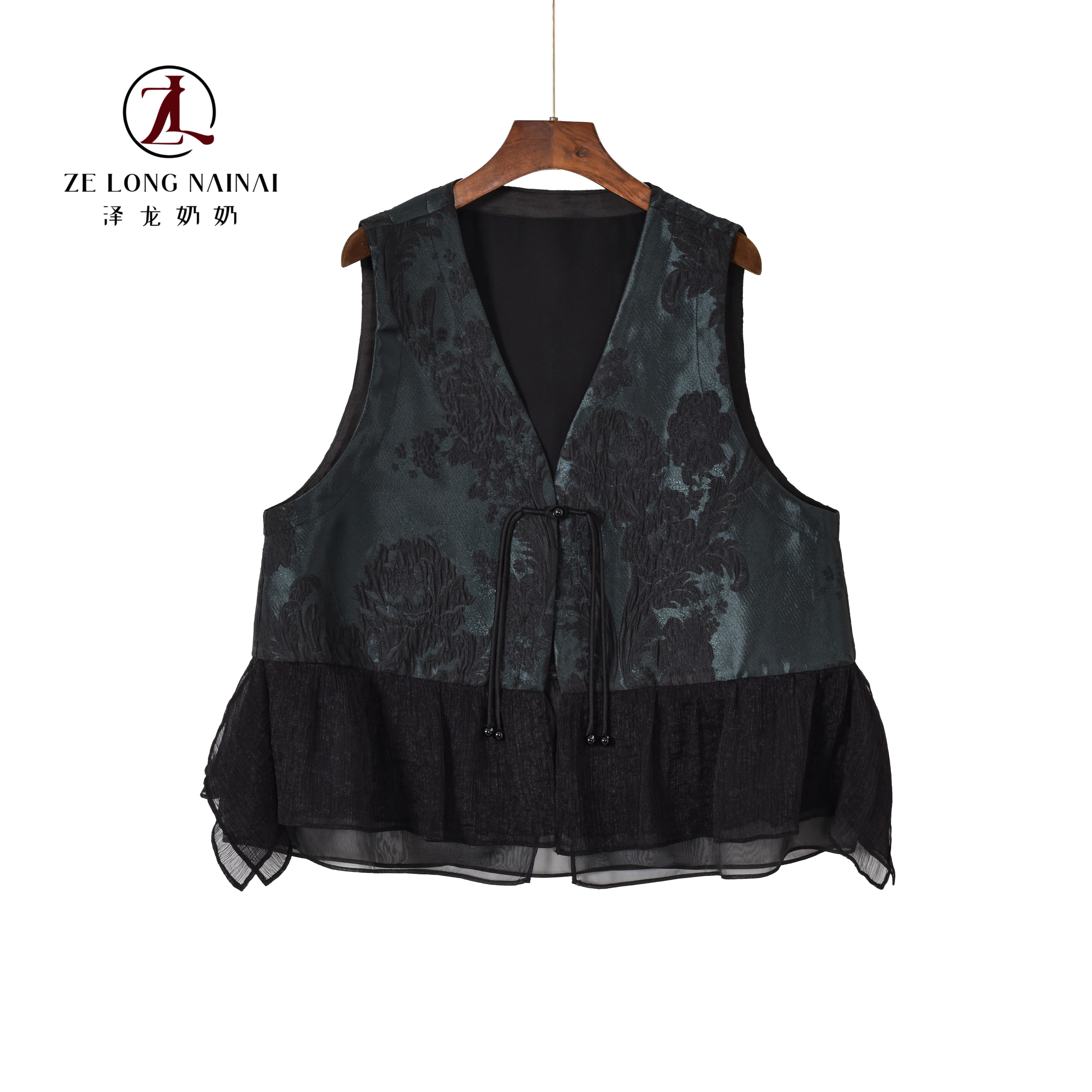 778时尚焕彩工字型提花秋季拼接马夹气质国风无袖马甲