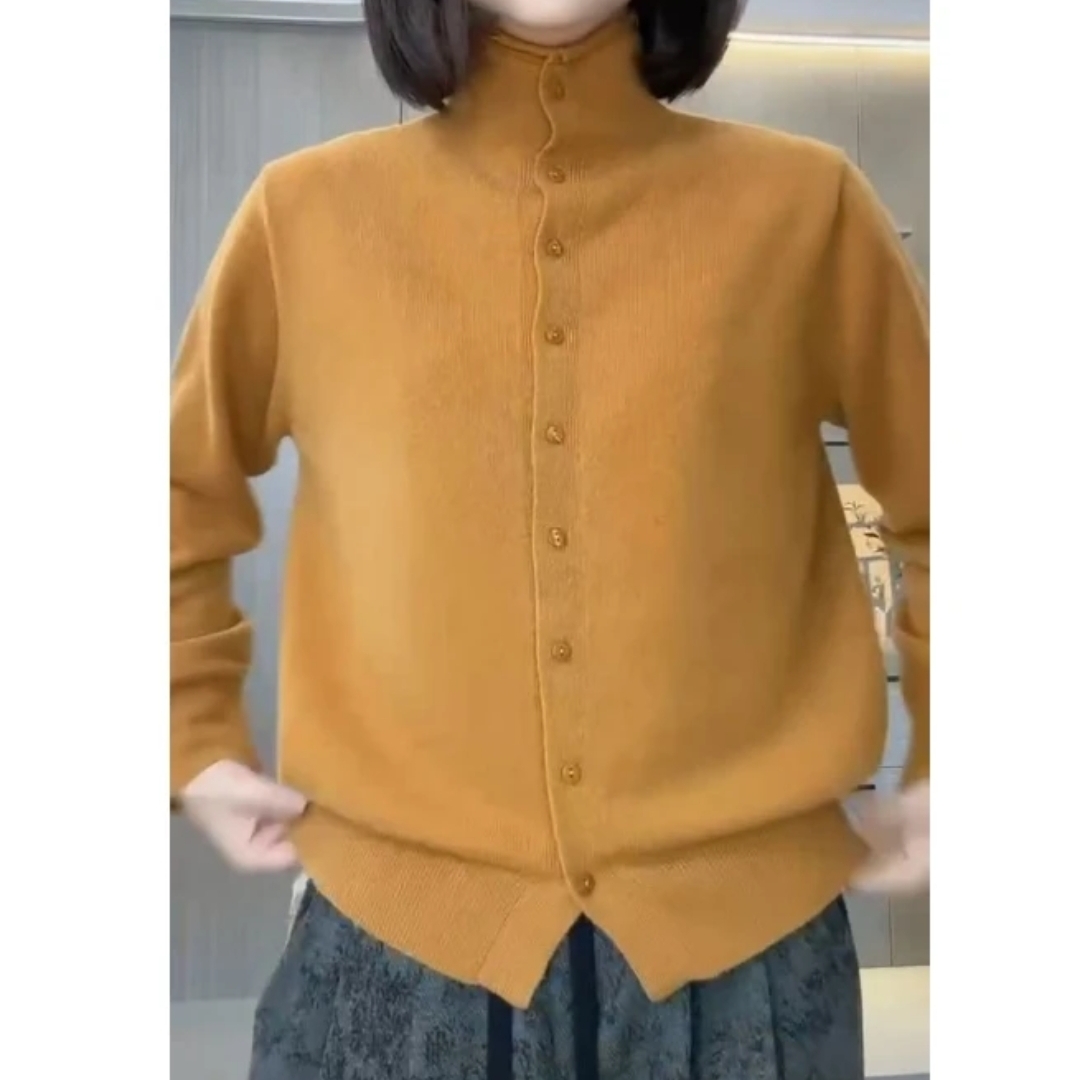 复古时尚立领长袖女秋季外穿休闲百搭毛衣针织上衣秋冬