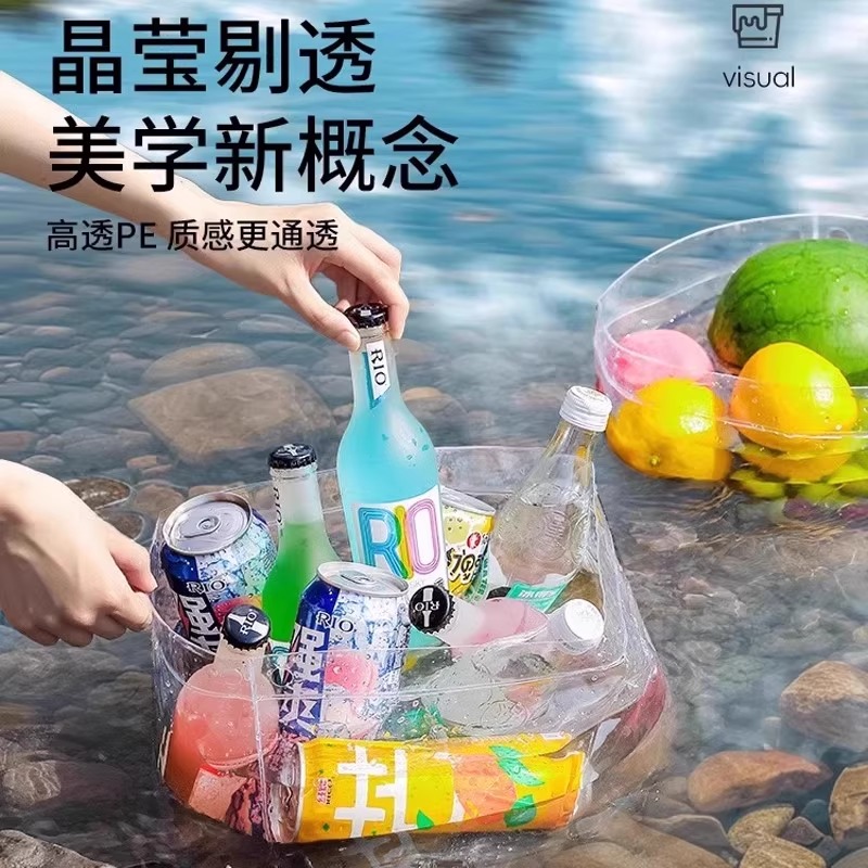 户外提手折叠水盆便携式透明旅行洗漱盆出差洗脸洗衣盆露营洗菜盆