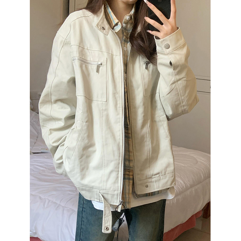 立领外套男2025新款春秋季美式复古百搭宽松男女款潮牌夹克上衣潮