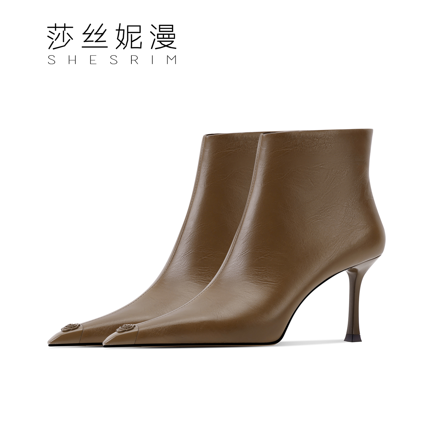 「7.5CM」冬季女靴上新山茶花系列女士高跟短靴尖头细高跟绒里靴子