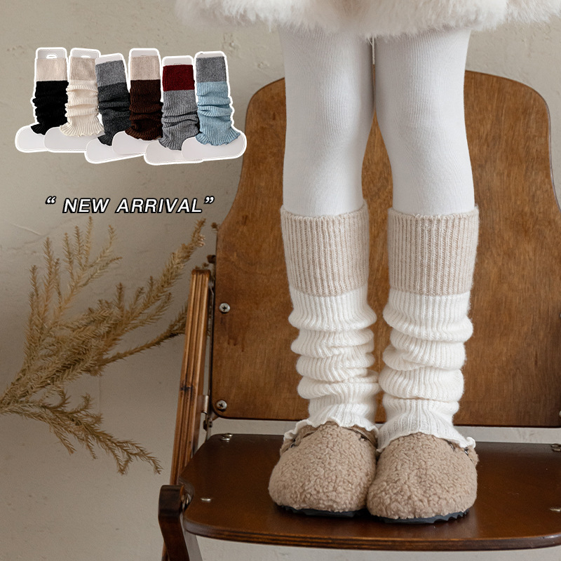 女童堆堆袜套秋冬针织加厚保暖外穿腿套拼接毛线洋气小腿套5-12岁