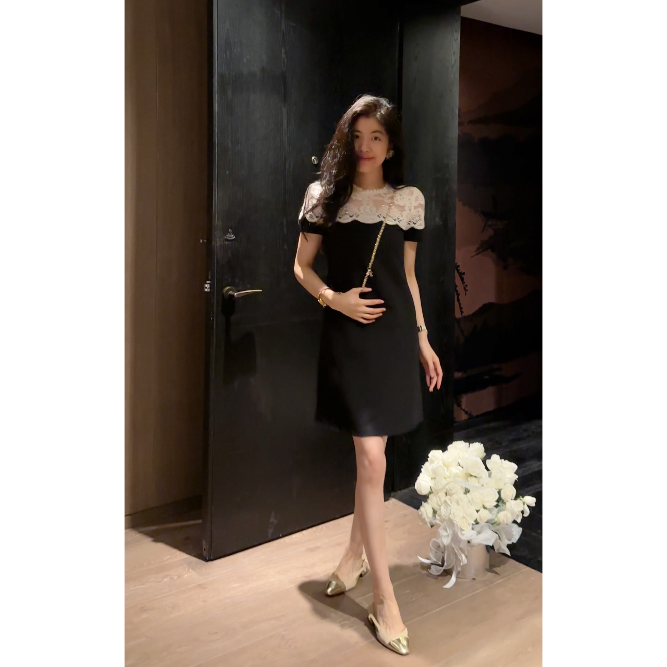 N.COU妮蔻25夏新款洋气时髦气质千金蕾丝拼接连衣裙短裙女DY22720