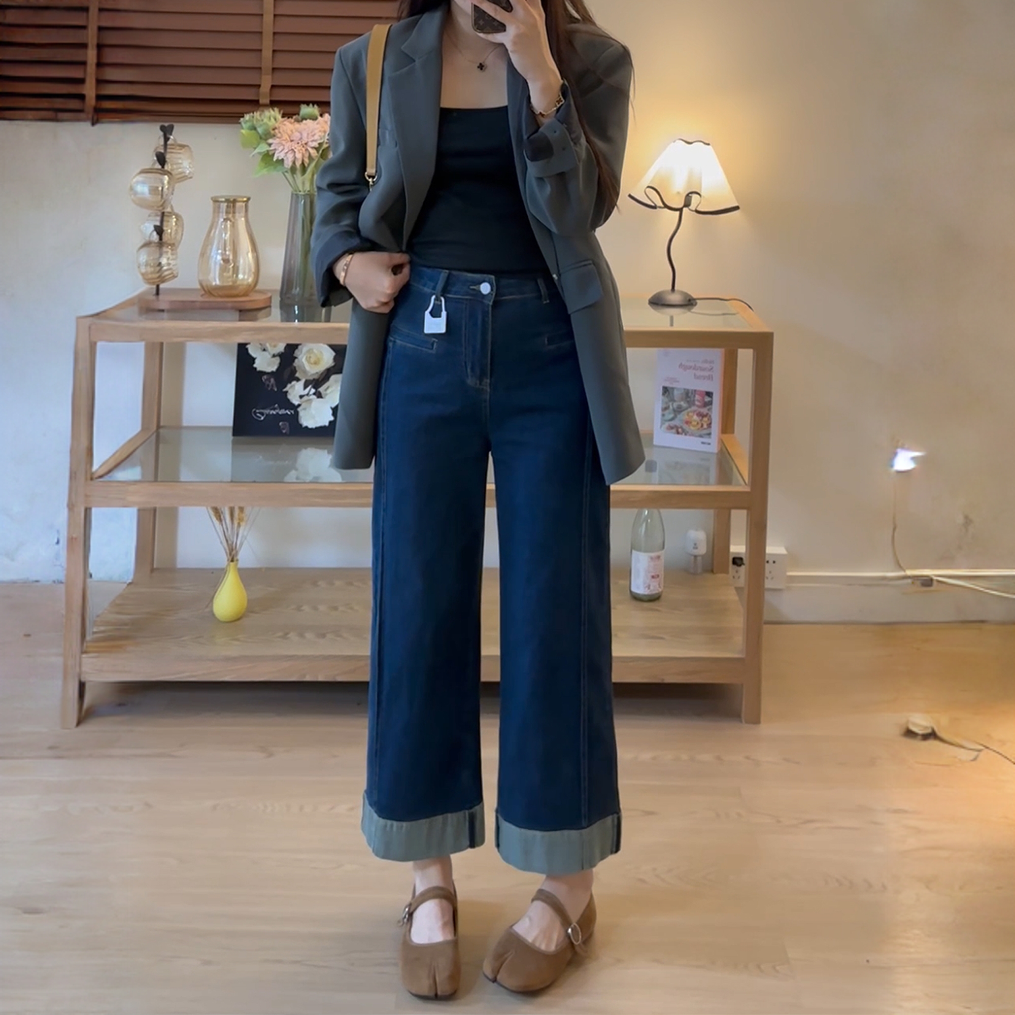 大码2025年秋季新款阔腿牛仔裤女宽松显瘦微胖妹妹百搭高腰直筒裤