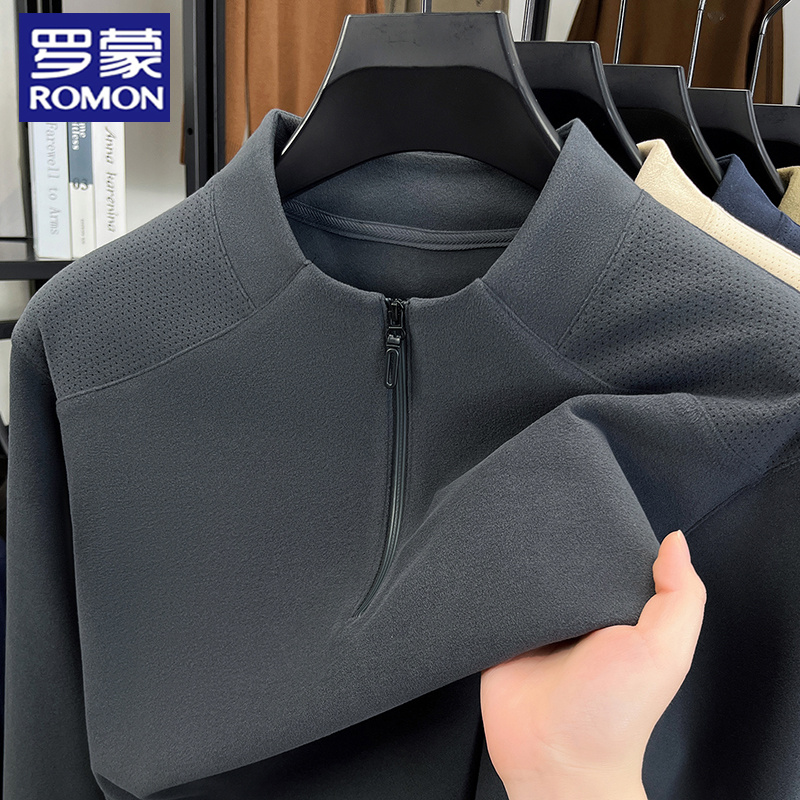 罗蒙半拉链德绒卫衣男士2025秋冬保暖双面绒t恤立领休闲打底上衣