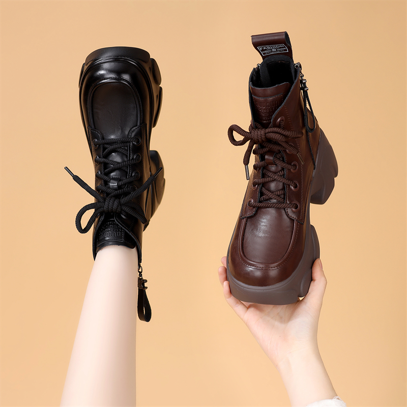 马丁靴女2025秋冬新款单靴英伦厚底增高8CM小个子加绒短靴小码34