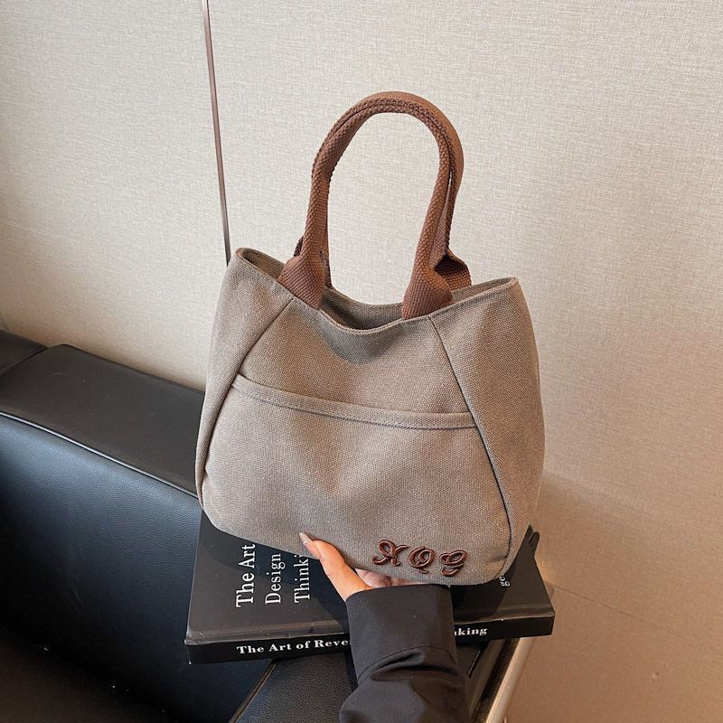 日系刺绣拉链文艺菜篮子帆布手提包袋日常便携通勤学生餐盒包hh