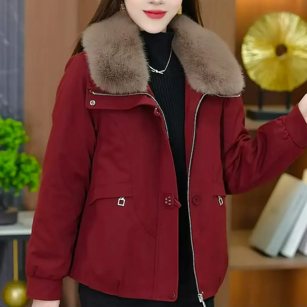 2025冬季新款加绒加厚拉链休闲时尚遮肉显瘦宽松百搭女短外套网红