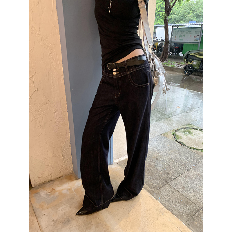 【百搭原牛】秋冬韩系复古小众复古百搭直筒牛仔裤A0294