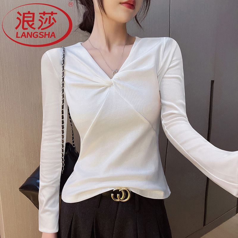 浪莎辣妹长袖T恤显瘦2025新款秋冬修身打底上衣收腰显瘦气质上衣