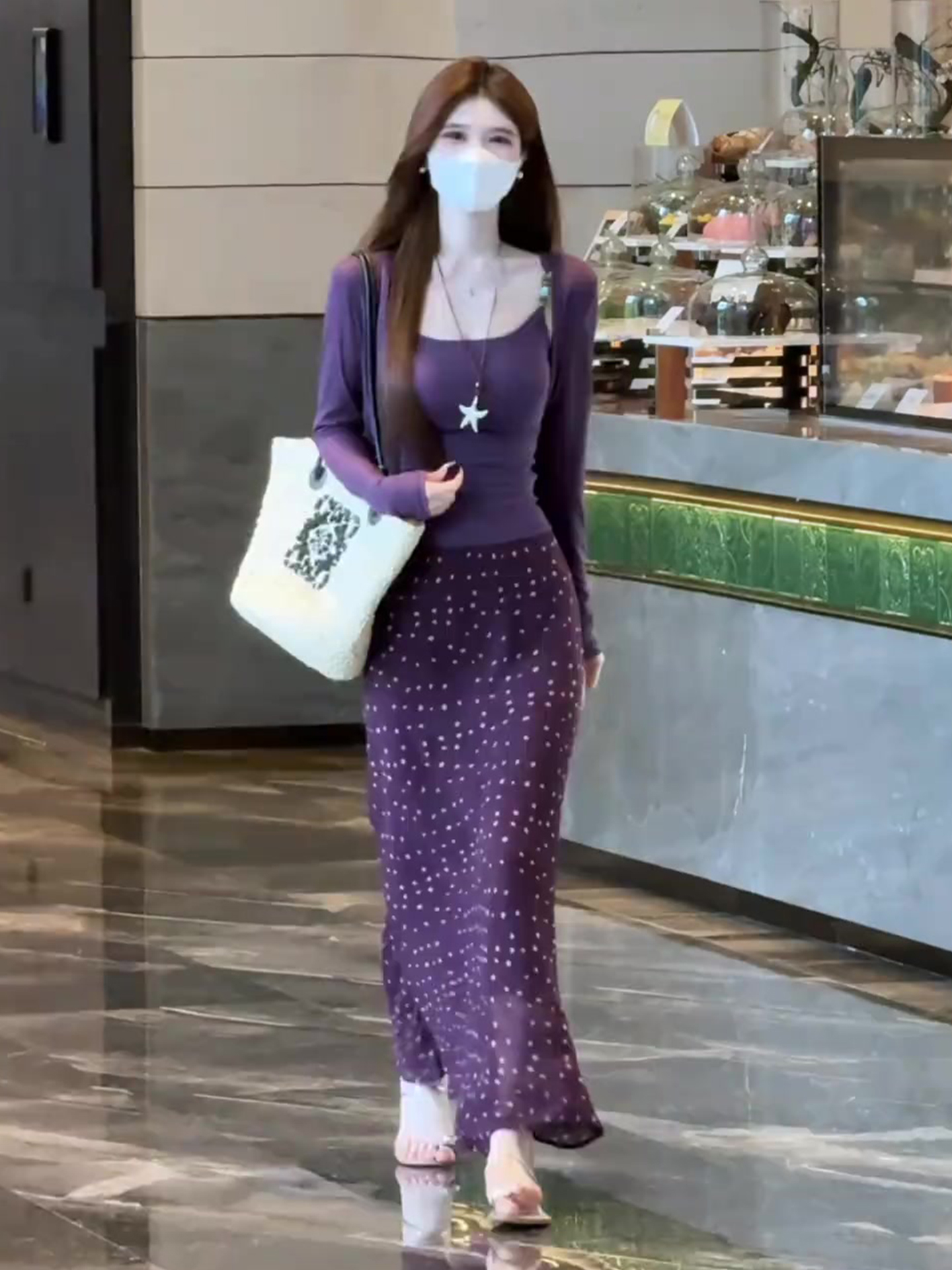 早秋江浙沪千金穿搭轻奢高级感女人味茶里茶气紫色吊带半身裙套装