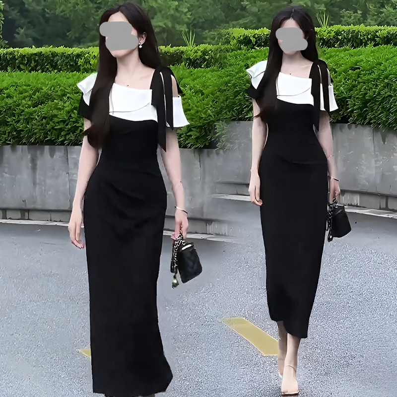 法式连衣裙女夏季新款修身气质高级感荷叶边巨好看的包臀长裙子