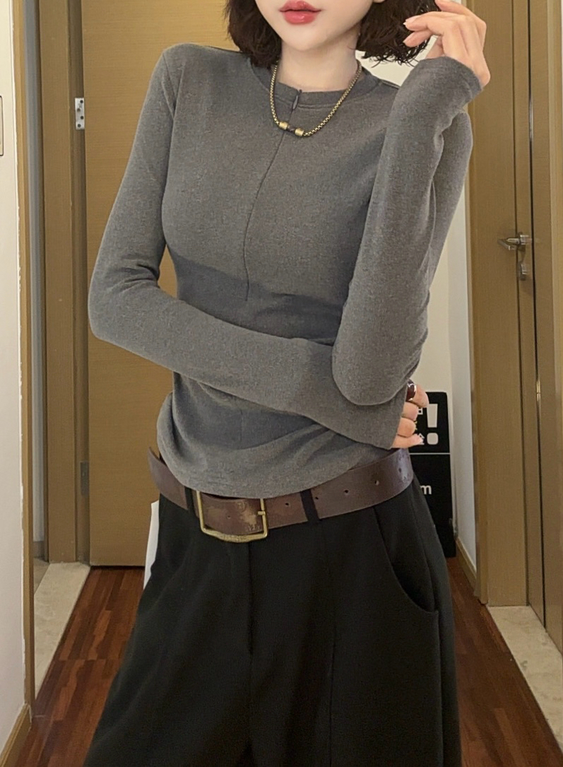 韩版秋季新款拉链百搭长袖T恤女修身显瘦抗起球抗静电双面绒上衣