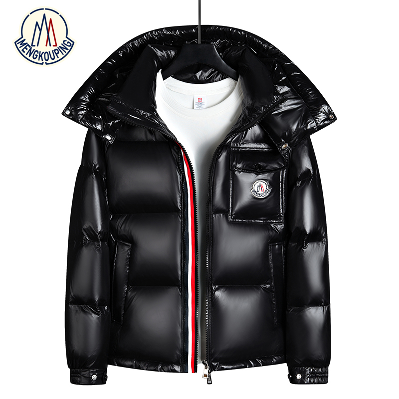 蒙口平羽绒服男短款2025冬季新款彩条亮面加厚保暖鹅绒服女款外套