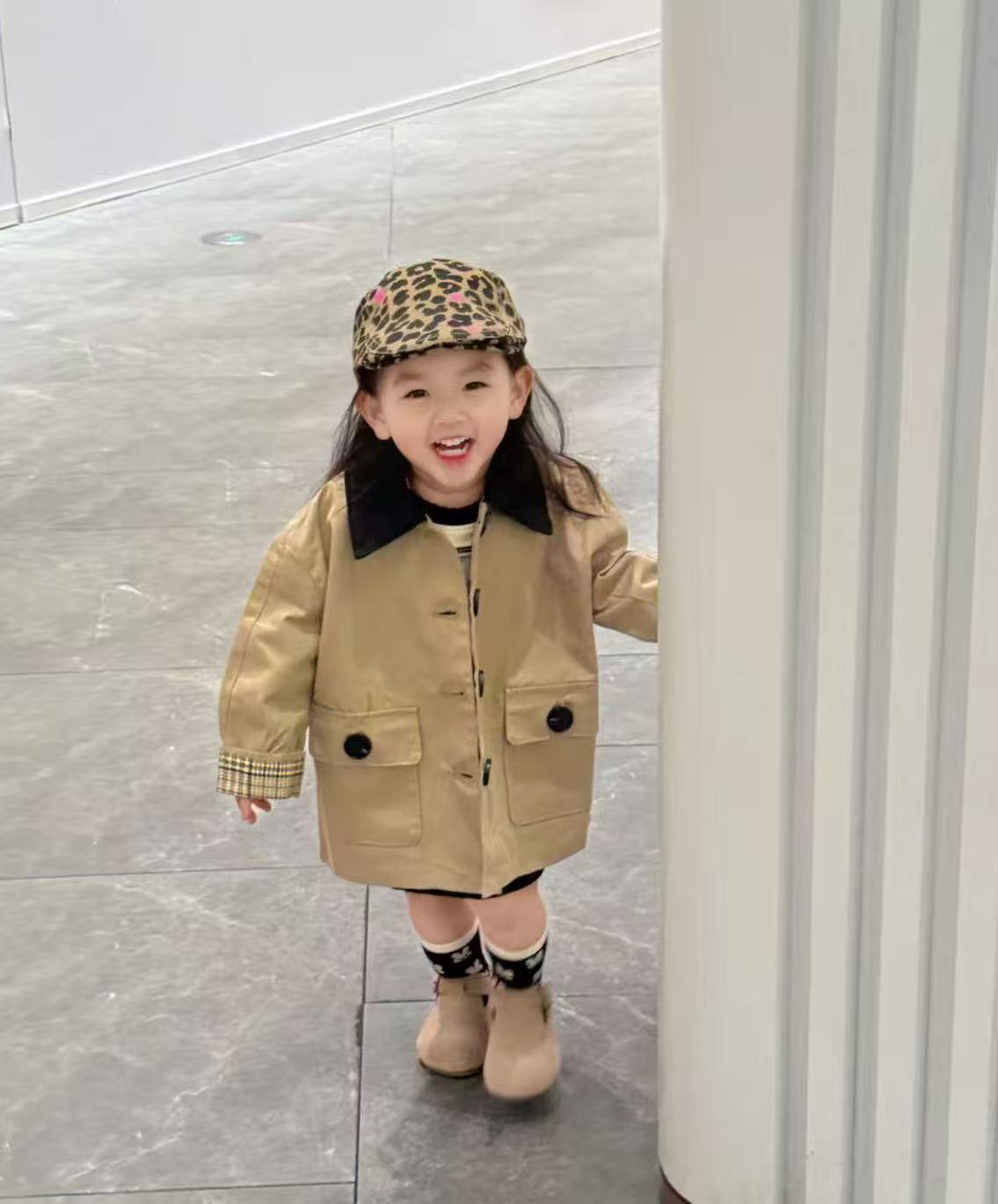 韩版翻领休闲风风衣单排扣春秋B类外套中长款女童女