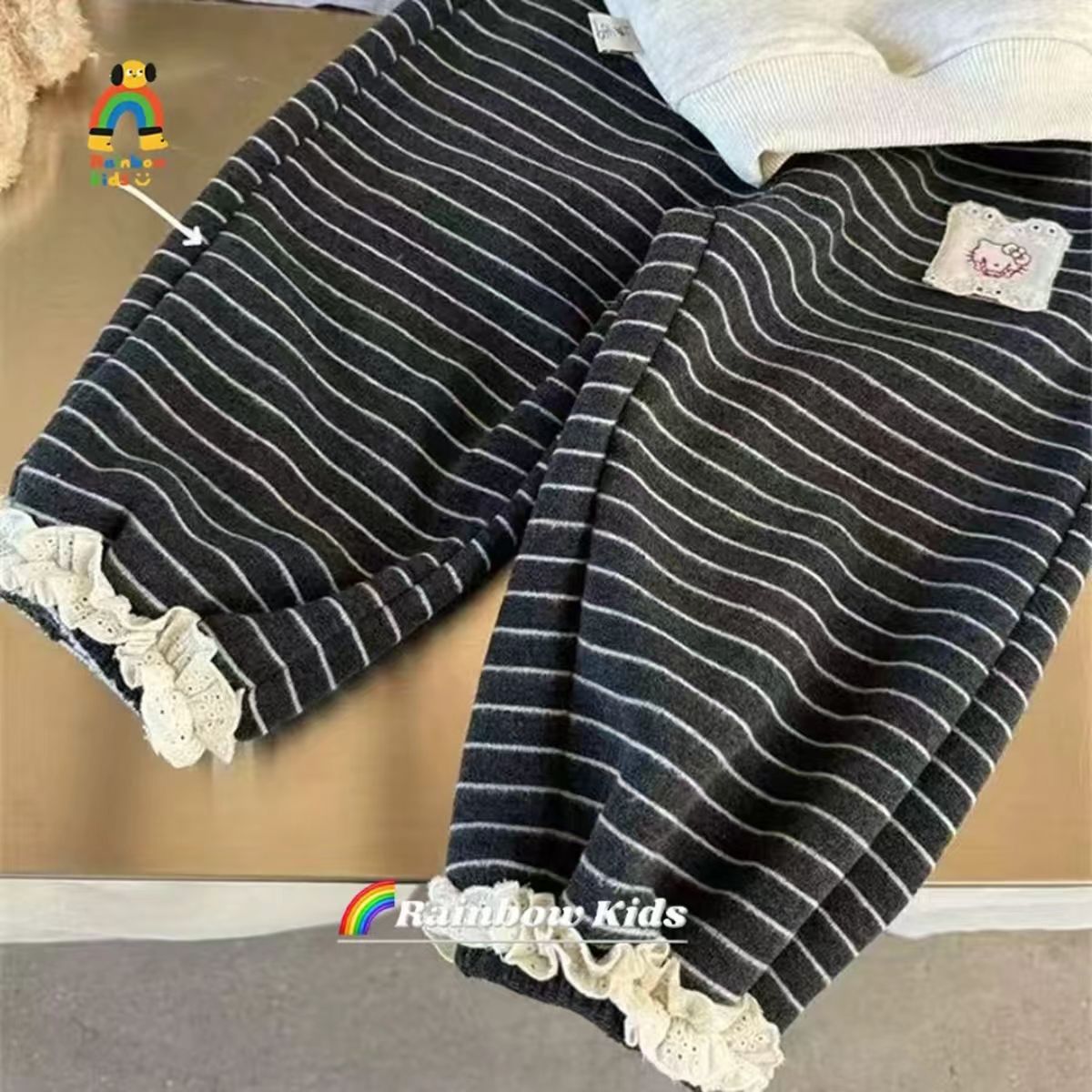 女童加绒裤子秋冬新款女宝宝冬季休闲条纹长裤小童儿童秋冬装卫裤