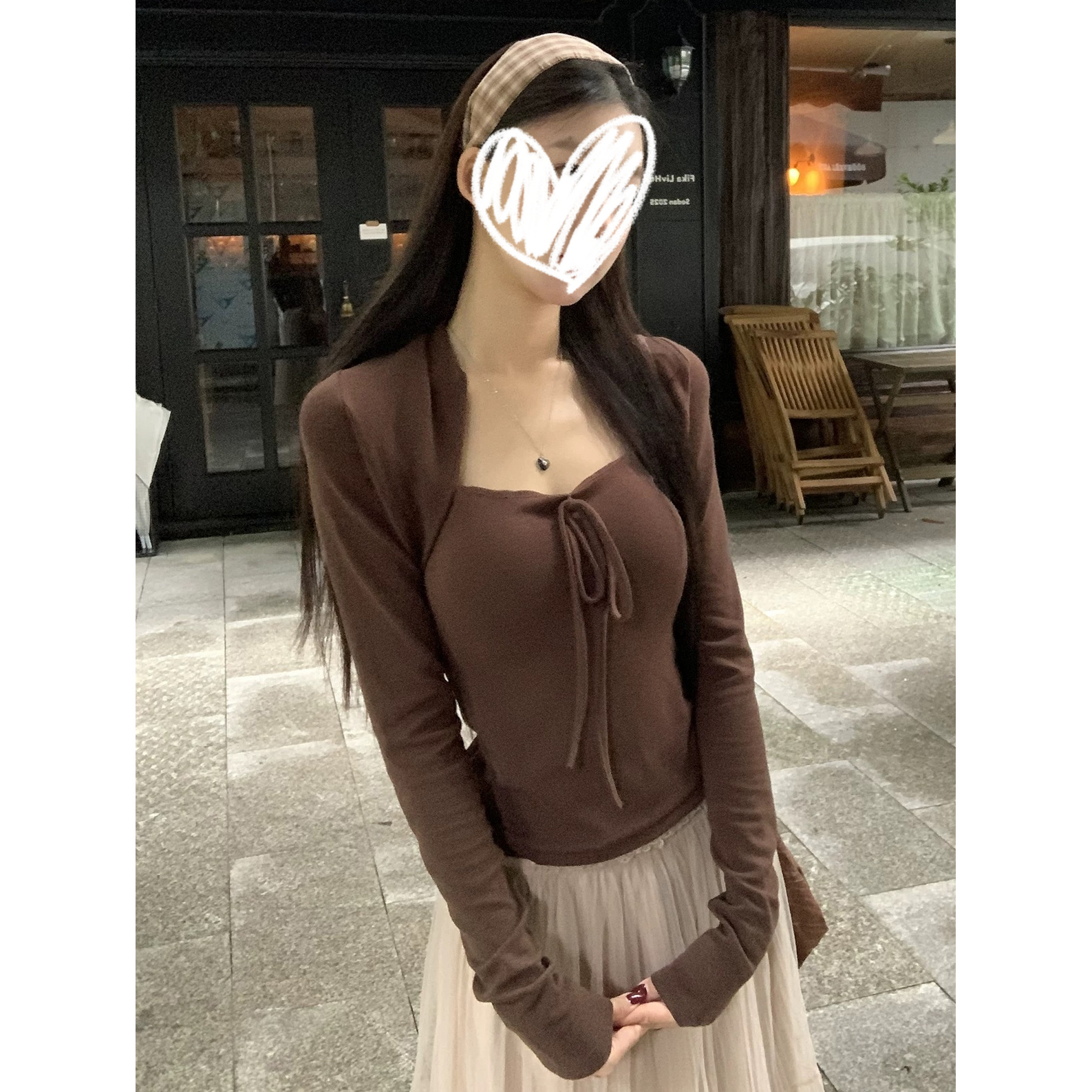 高级感时尚百搭复古气质纯欲长袖内搭T恤女装秋季绑带打底衫上衣