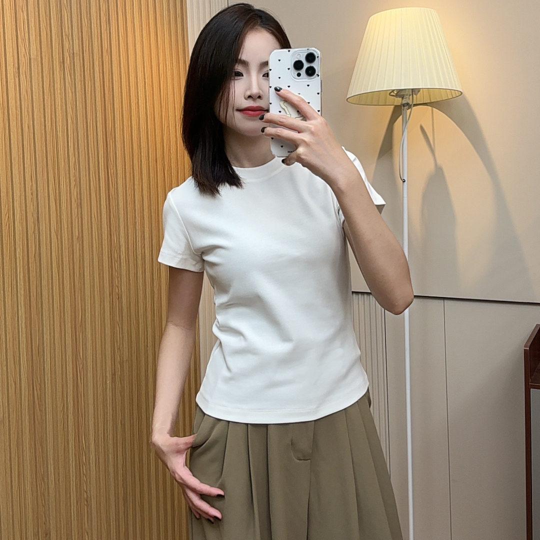 新疆棉正肩修身短袖t恤女圆领打底体恤显瘦白色短袖女t恤夏季百搭