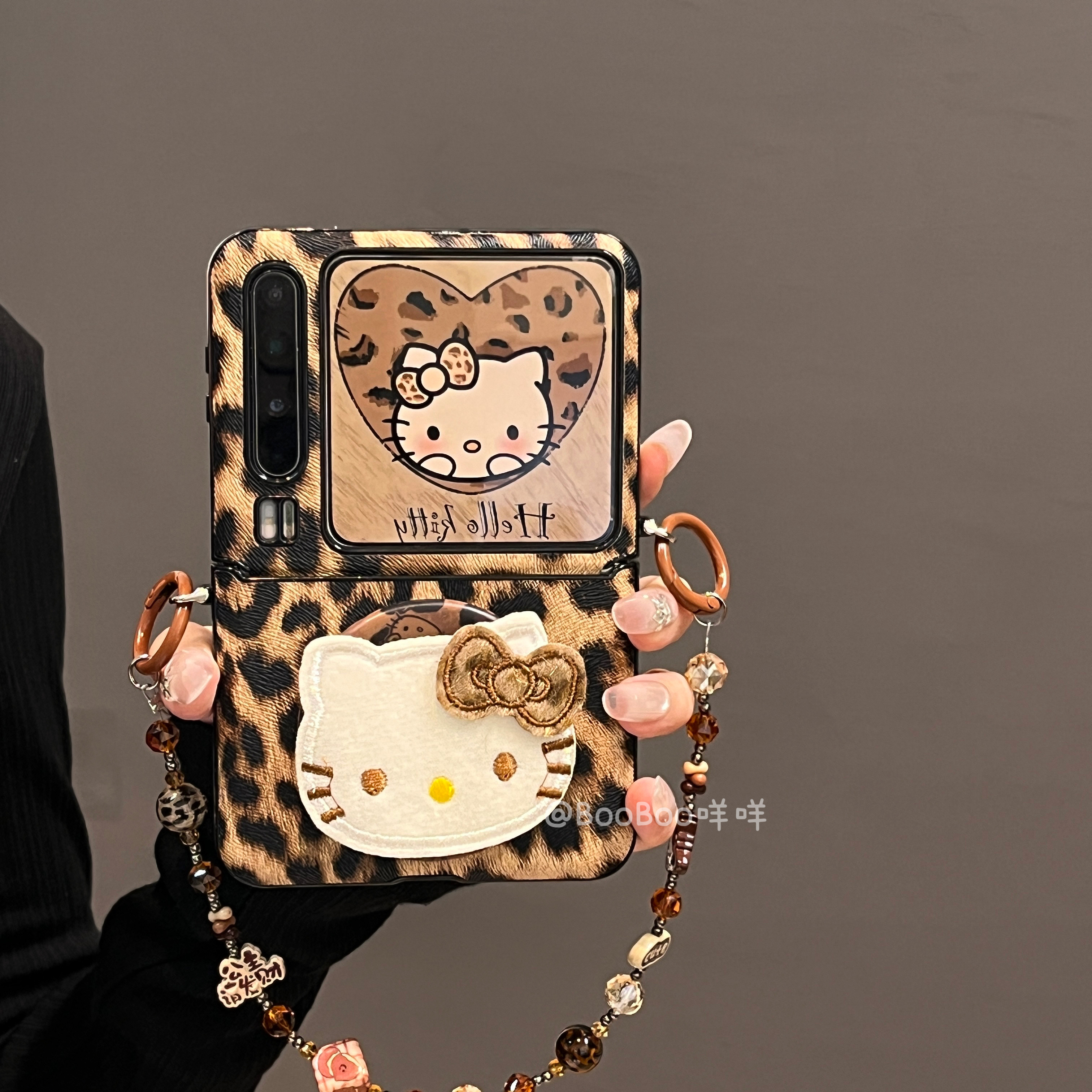 秋冬美拉德棕色豹纹kt猫适用于华为PuraX折叠屏手机壳pocket2小米