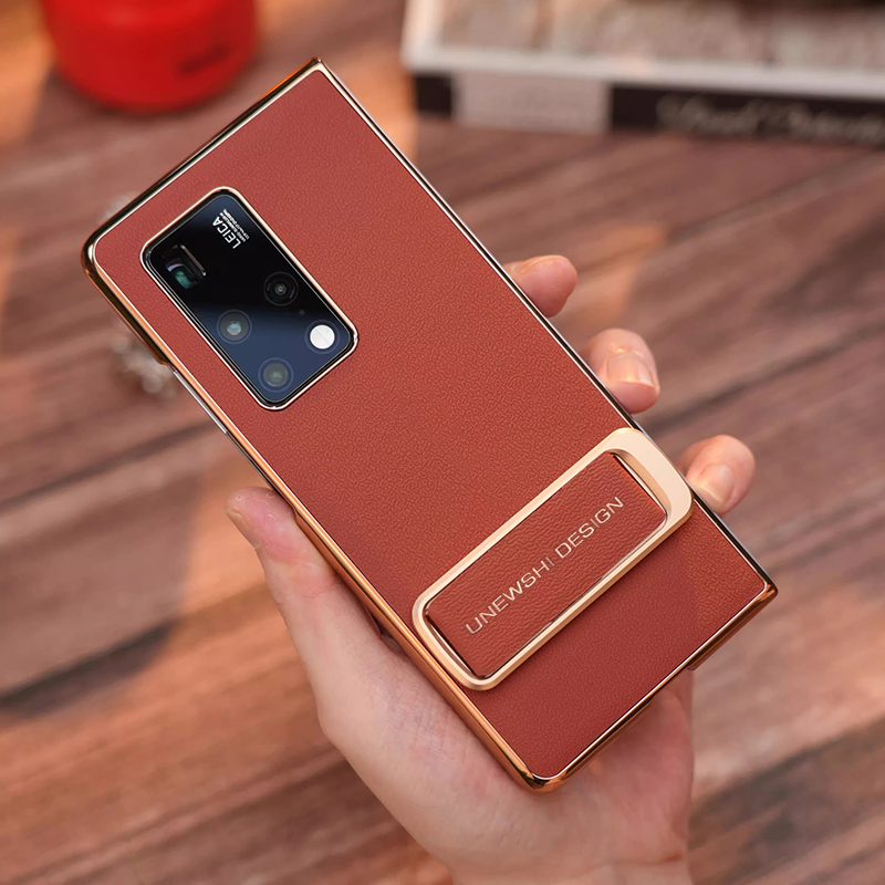 适用华为matex2手机壳新款电镀真皮高档旋转支架腕带高档奢华外壳