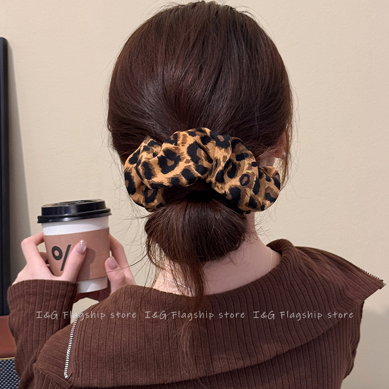 个性百搭豹纹大肠发圈千禧辣妹低马尾扎发皮筋头绳高级感发饰头饰