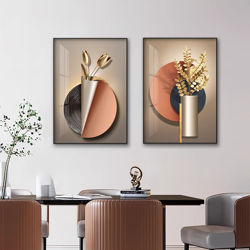 现代轻奢餐厅装饰画酒杯大气饭厅歺厅两联挂画客厅餐桌背景墙壁画