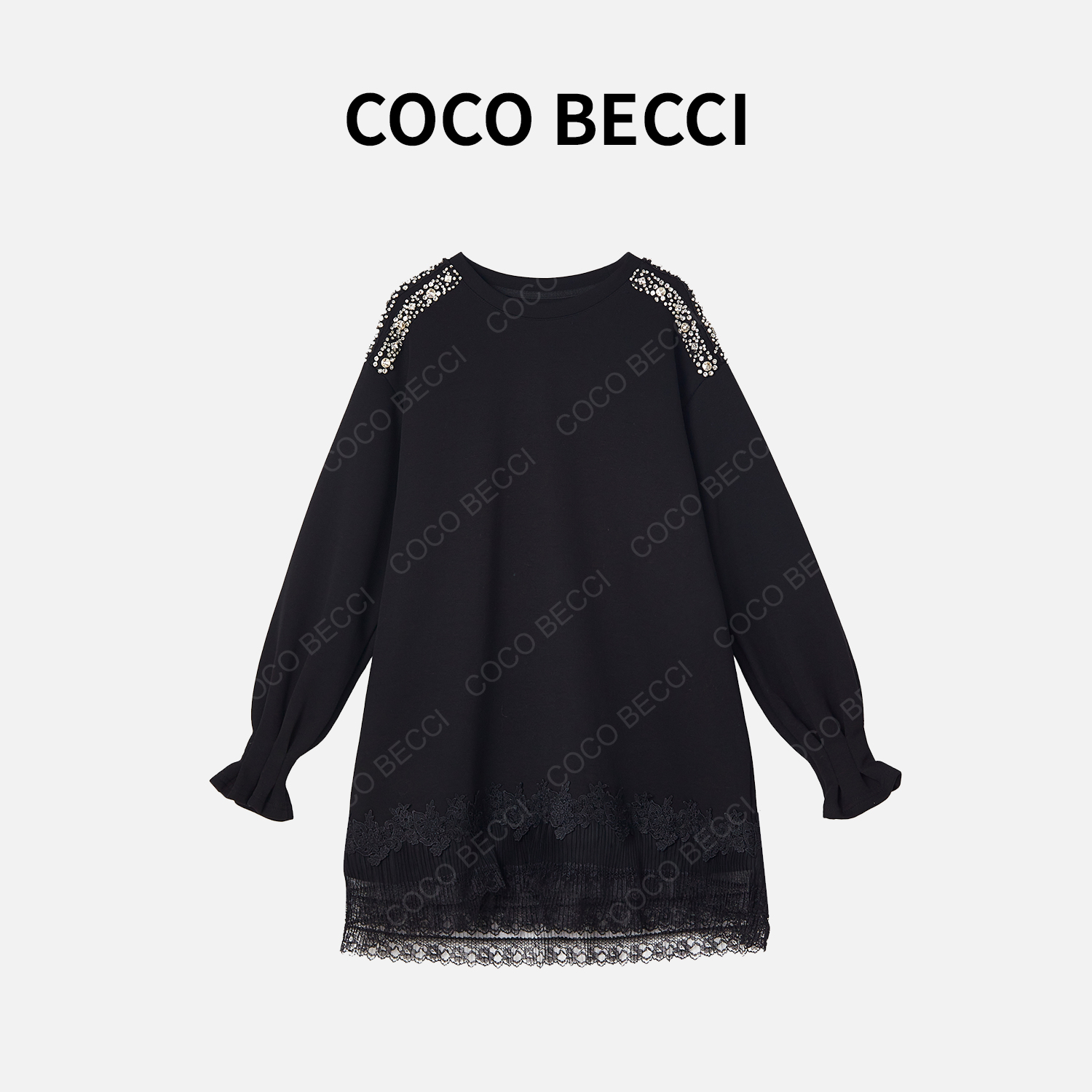 COCO BECCI【定格美好】重工蕾丝加绒长款卫衣YT24YW140012