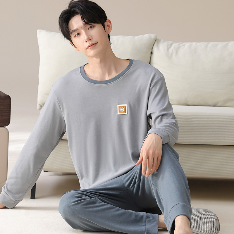 高级感双面德绒男士秋冬季长袖睡衣青年简约圆领可外穿家居服套装