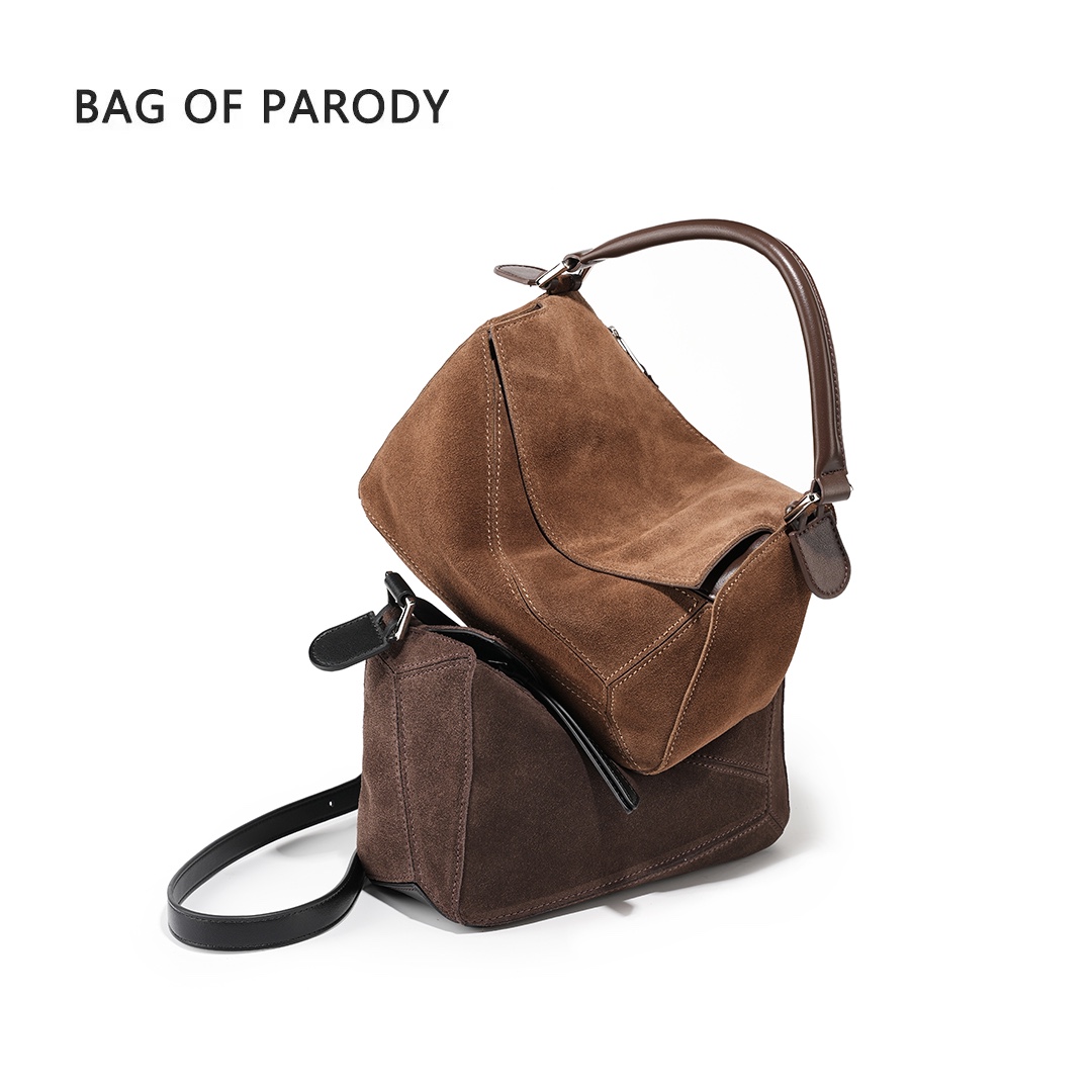 Bag of parody 枕头包包2025新款复古磨砂牛皮手提包女斜挎几何包