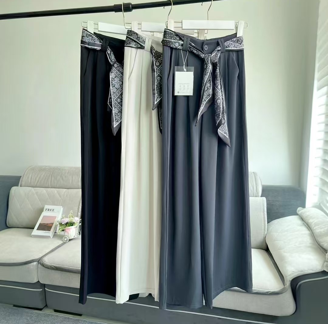 【带丝巾】2025夏西装阔腿裤女士新款垂感休闲直筒裤气质超垂裤子