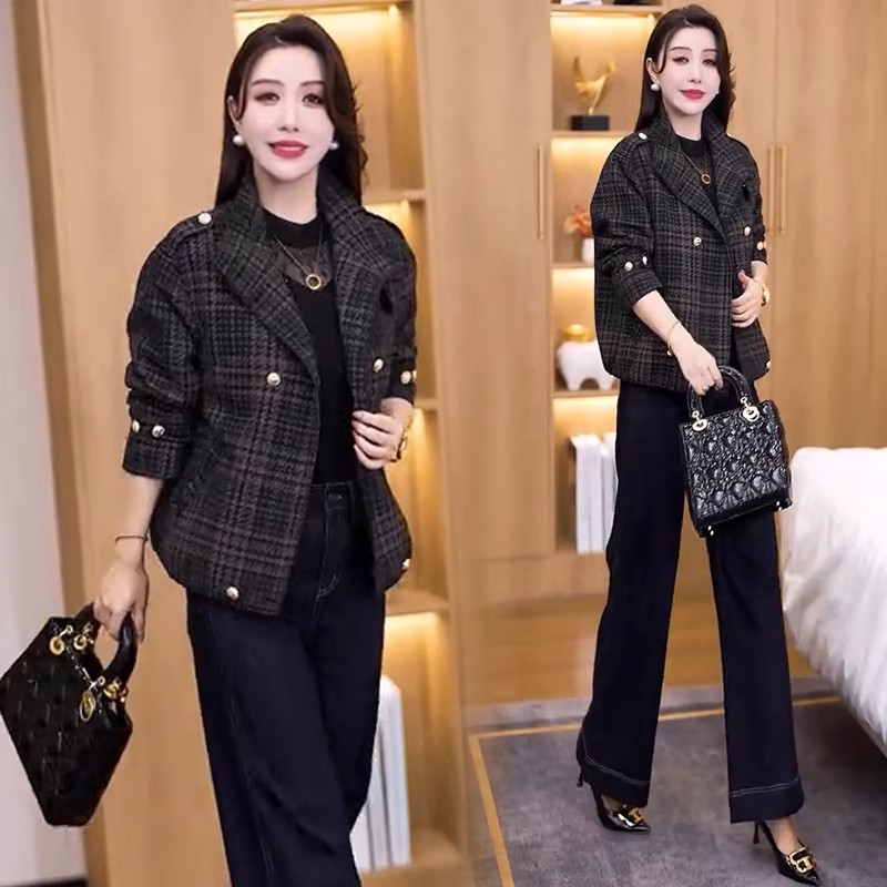 时尚格子短外套女2025秋季新款洋气休闲百搭小香风减龄夹克上衣潮