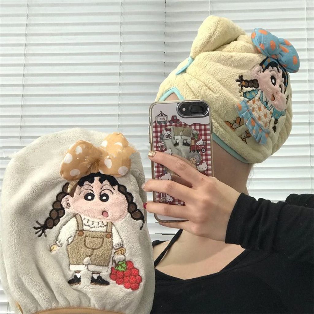 干发帽吸水蜡笔小新女珊瑚绒2025ins新款可爱卡通速干包头巾浴Dv
