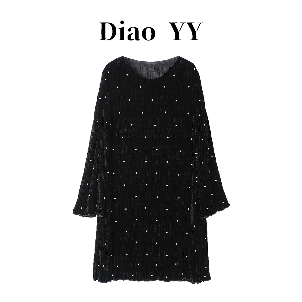 SR100女款100%桑蚕丝秋冬穿搭真丝丝绒重工连衣裙新款