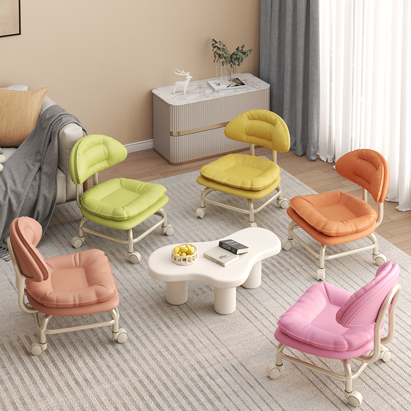 万向轮小凳子超静音家用滑轮矮凳客厅换鞋矮凳带娃神器圆凳软包凳