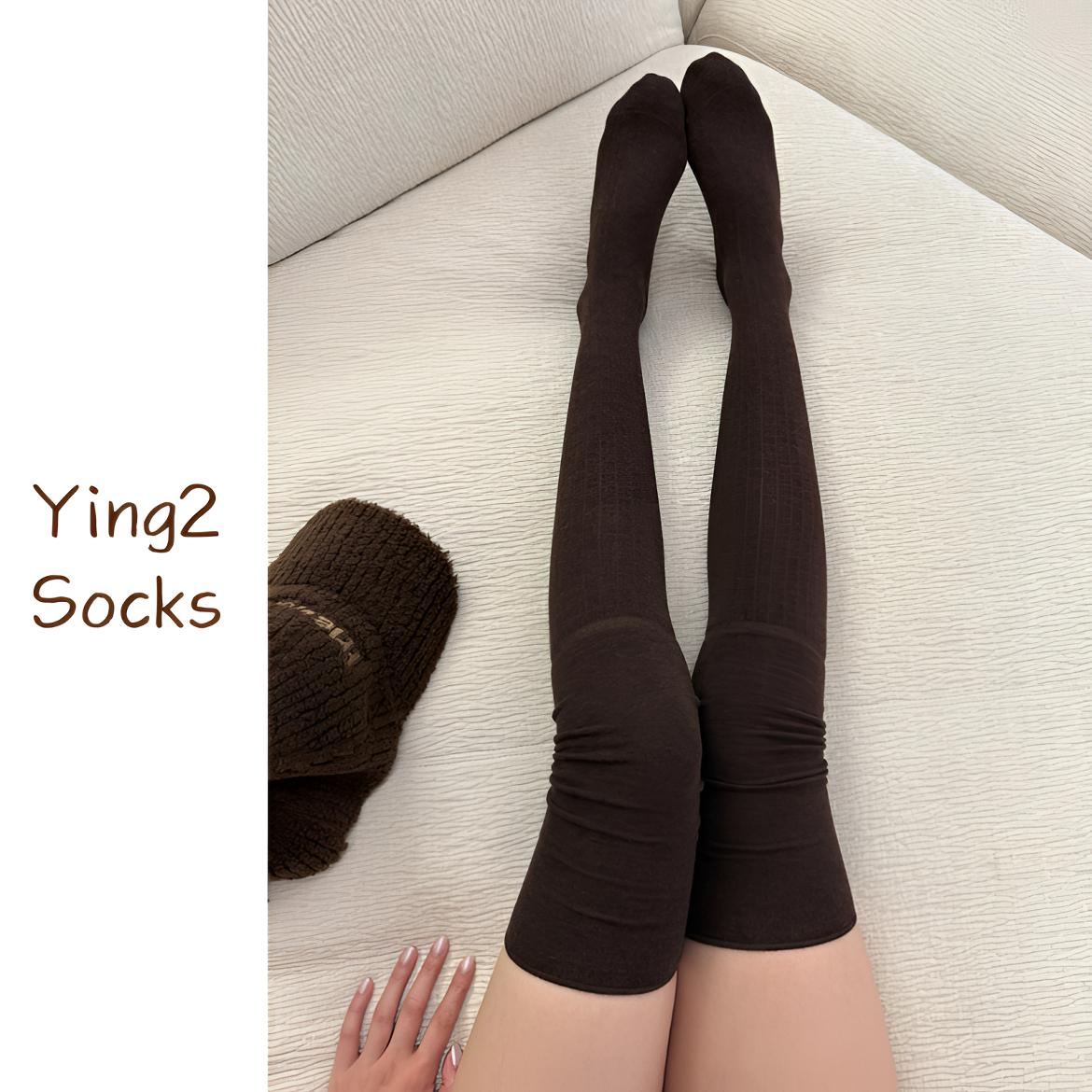 YING2秋冬加长绵羊毛过膝堆堆袜纯色简约修饰腿型防滑保暖不掉