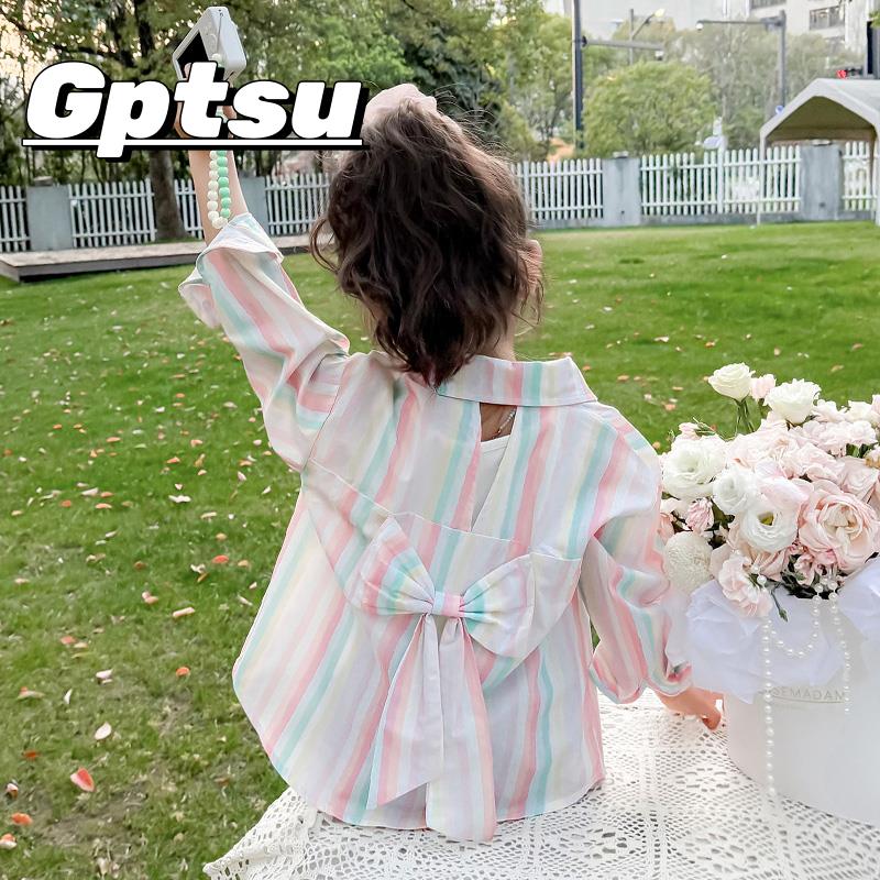 GPTSu女童装防晒衣条纹衬衫2025新款儿童长袖衬衣外穿户外服外套