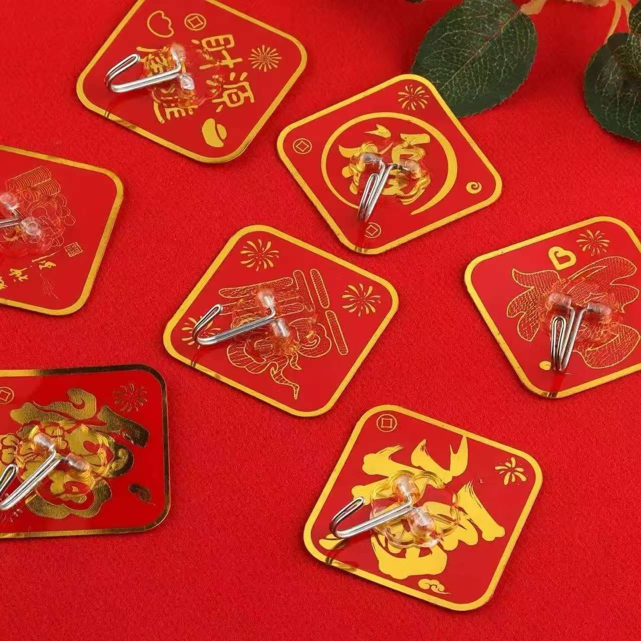 中国红福字免打孔强力粘胶无痕挂钩喜庆家用