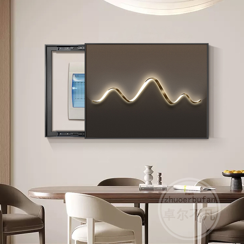 轻奢电表箱装饰画意式极简餐厅2025遮挡推拉电箱遮挡装饰画