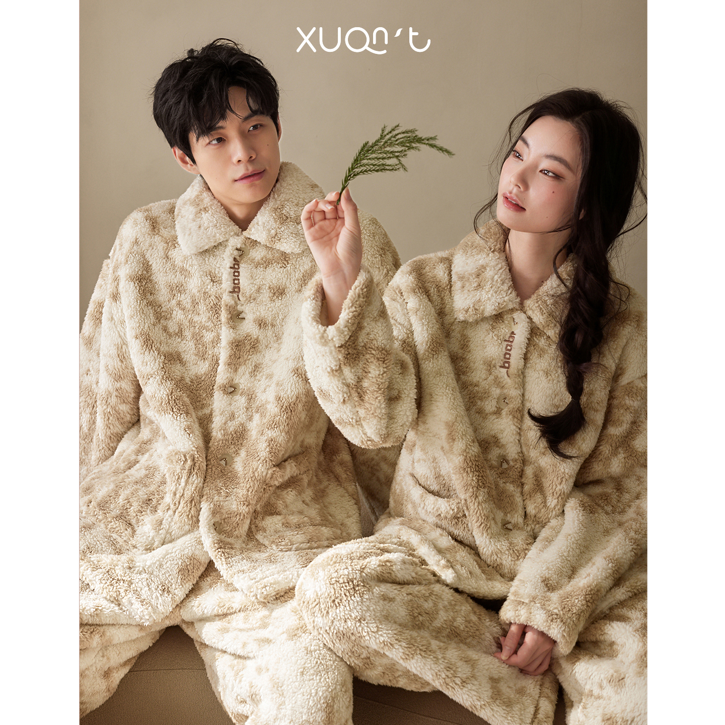 轩之婷冬季情侣睡衣珊瑚绒加绒加厚宽松保暖男款家居服女士秋冬天