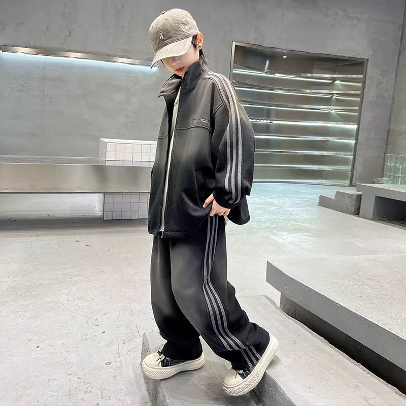 儿童套装加绒一体绒2025新款男童运动服加厚中大童外套两件套秋冬