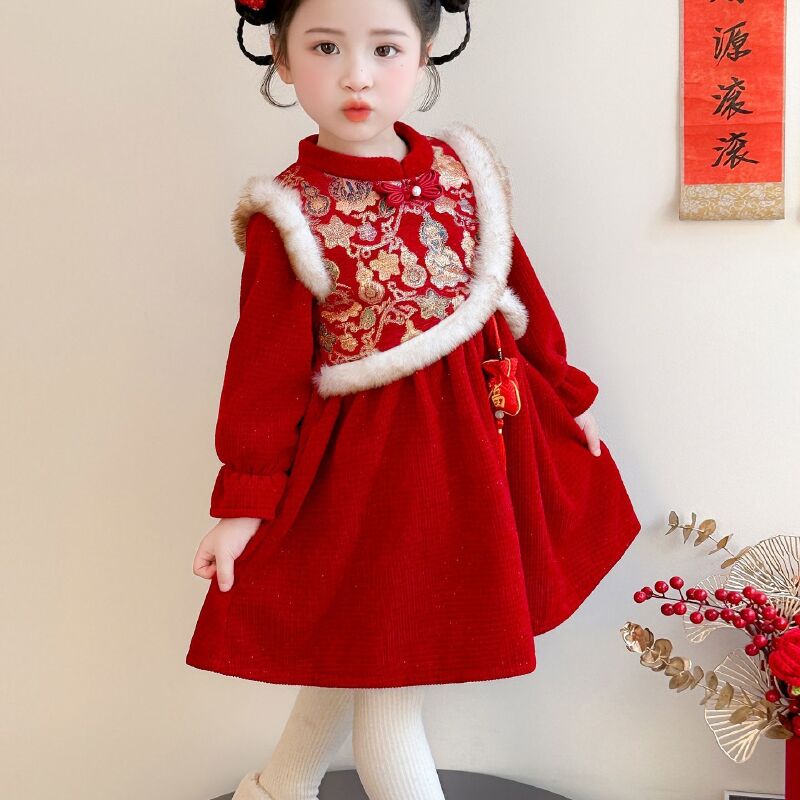 YeeHoO英氏【断码】汉服女童喜庆拜年服冬季2026新款儿童国风加绒连