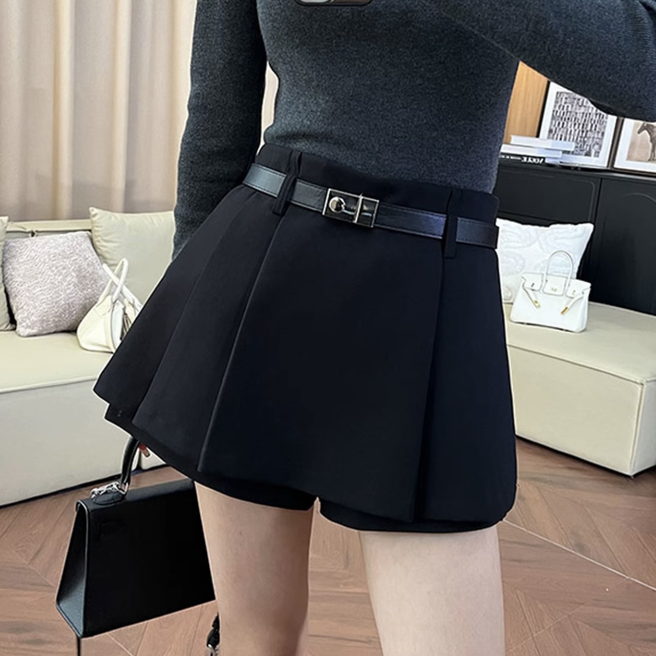 配腰带假两件A字短裤裙休闲百搭高腰显瘦半身裙裤时尚秋冬短裙