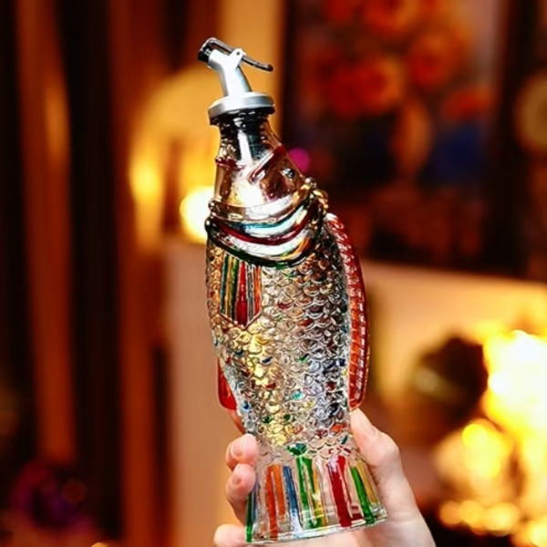 创意彩绘水晶玻璃鱼瓶酱油醋调料瓶收纳神器厨房家用香油瓶