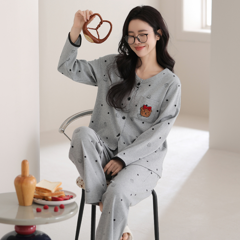 芬腾睡衣女款新款春秋季纯棉长袖长裤开衫套装全棉女士宽松家居服