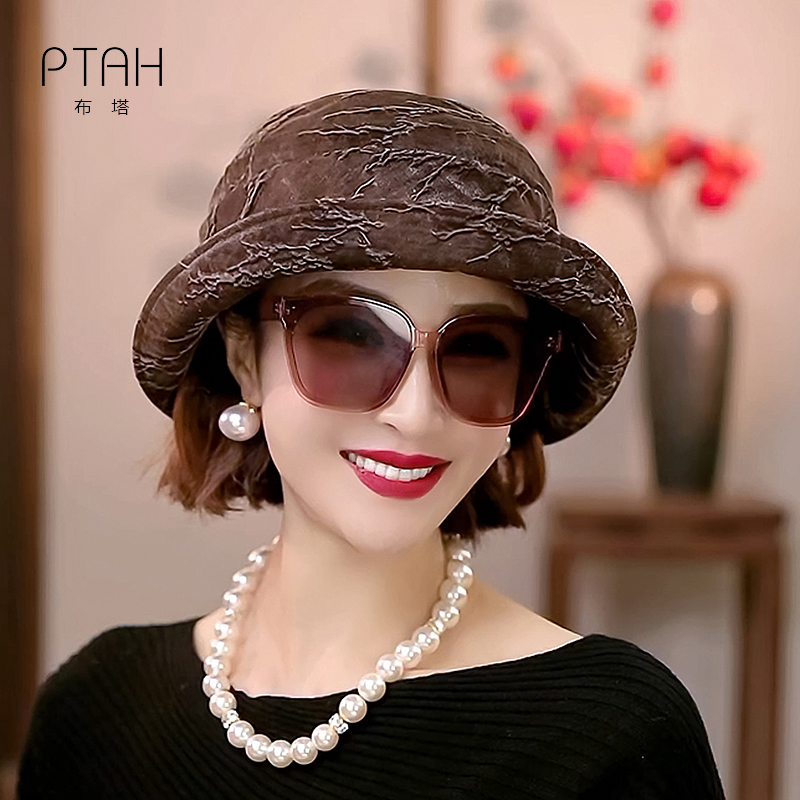 【赫本】布塔重磅桑蚕丝油丝香云纱渔夫帽复古高级帽子女秋冬0794
