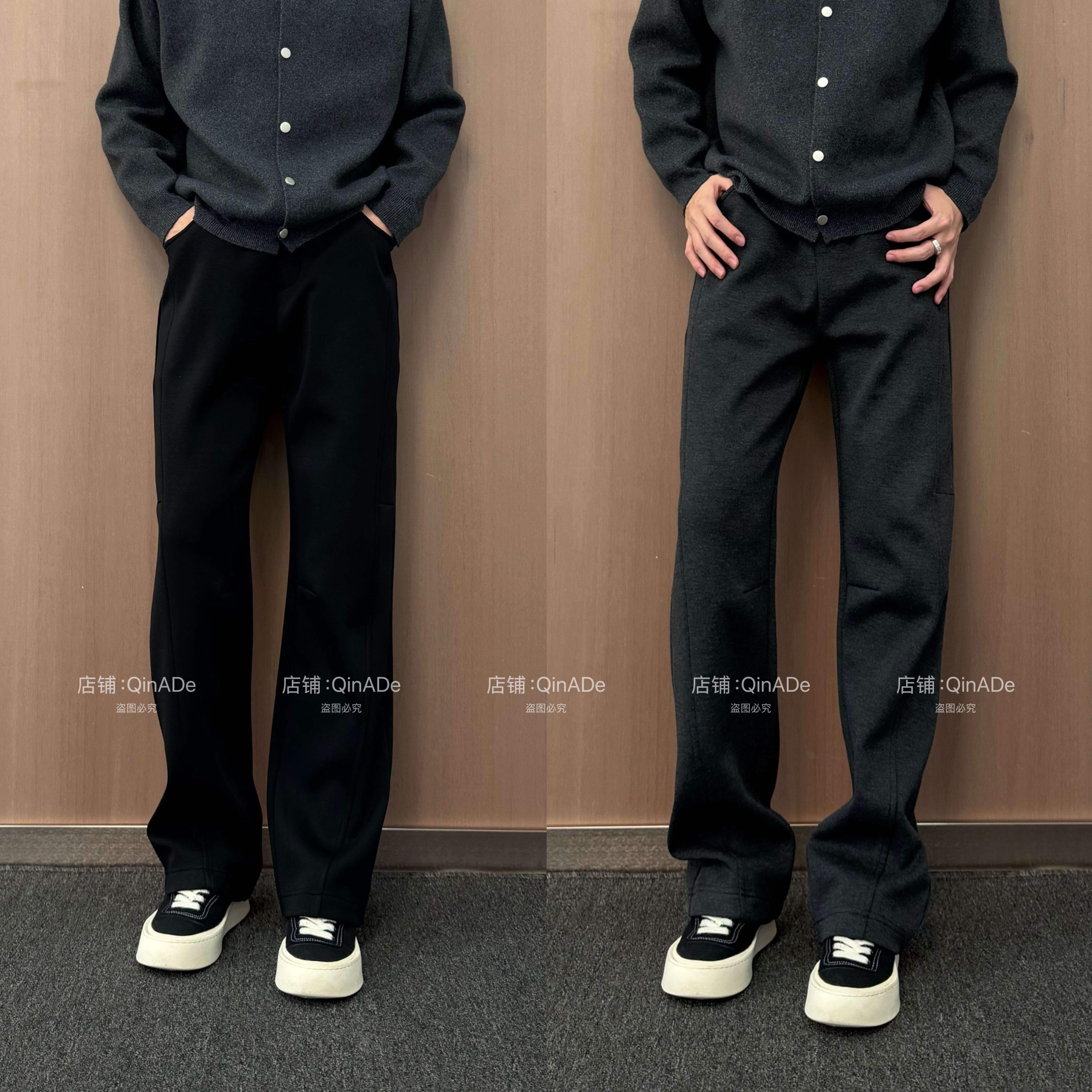 QinADe秋冬季极简风莫代尔直筒卫裤休闲裤宽松时尚百搭长裤男士