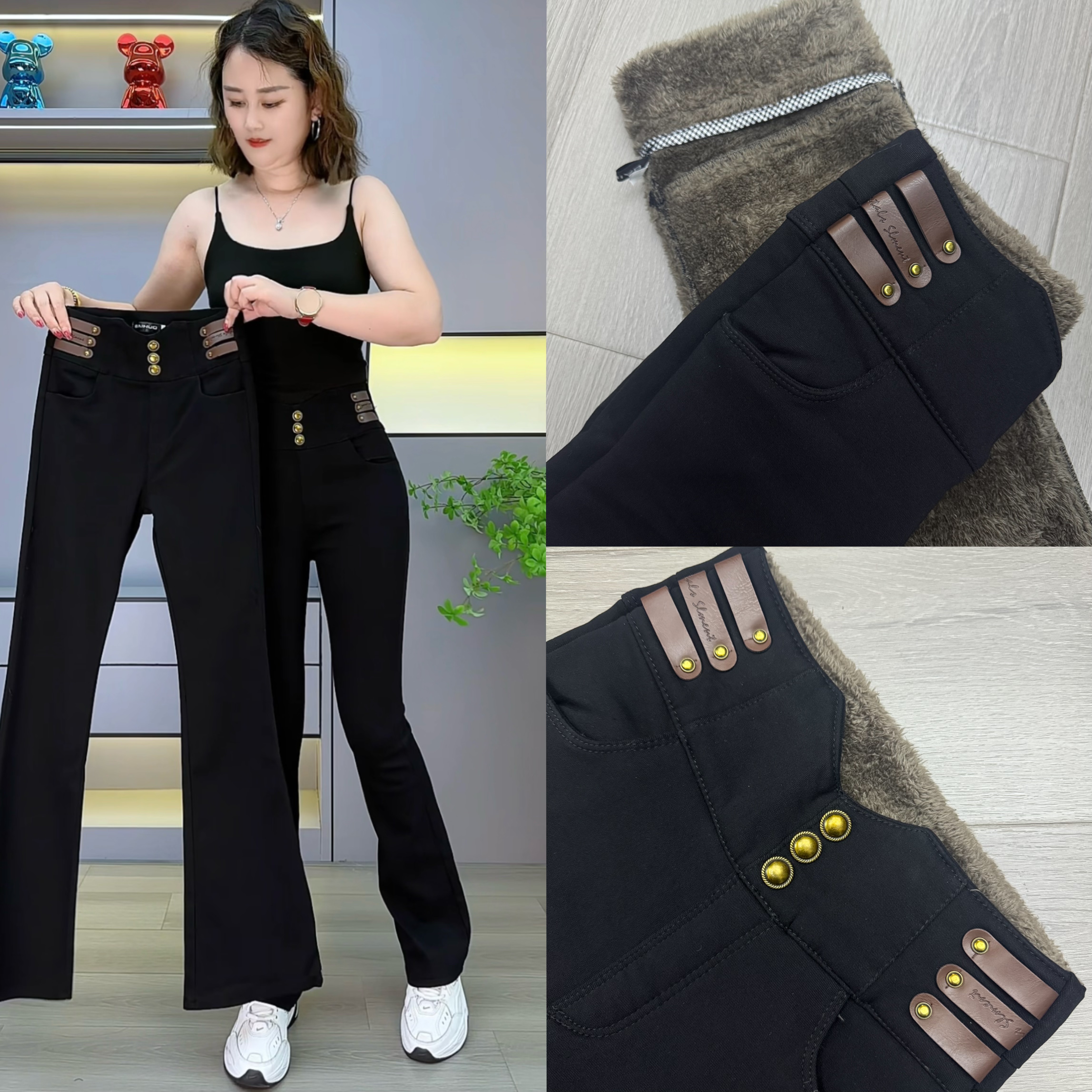 秋冬新款微喇长裤时尚外穿黑色加绒女休闲百搭高腰弹力显瘦马蹄裤