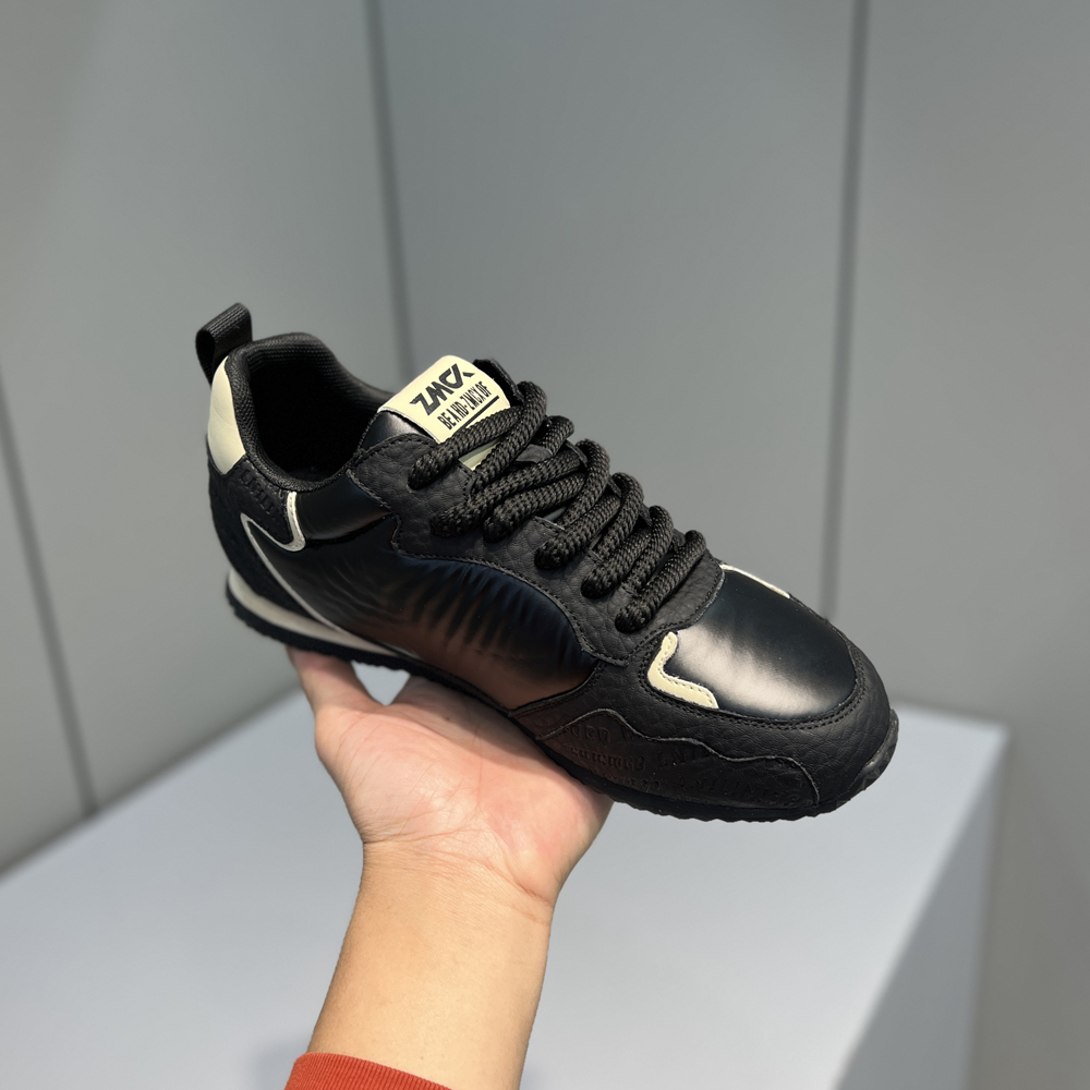 皮拼布潮流休闲鞋时尚运动百搭软底软面舒适轻便男士开车鞋轻奢