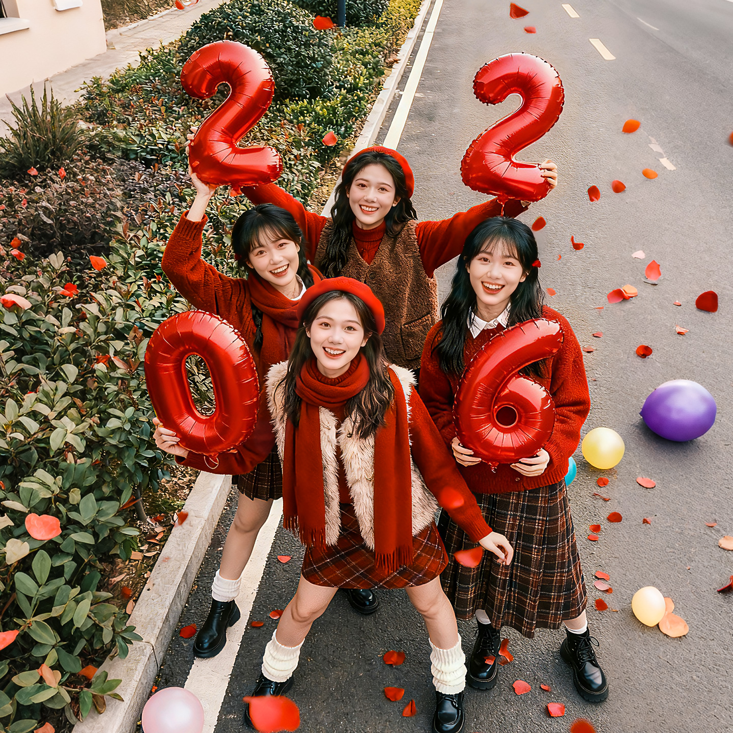 2026跨年元旦晚会手拿数字气球拍照道具贺新马年拍摄氛围布置装饰